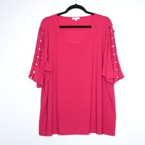 89th & Madison Womens Blouse Plus‎ Size 3X Pink Sleeve Cutout Jewels